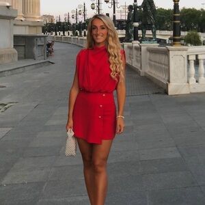 Zara Vibrant Red Romper Dress